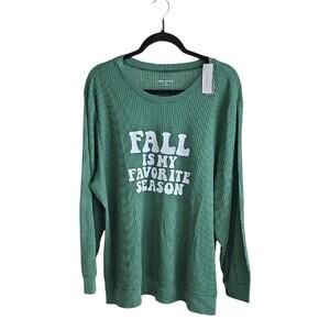 Lane Bryant Fall Is My Favorite Season Green Waffle Knit Shirt Womens 18/20 NWT